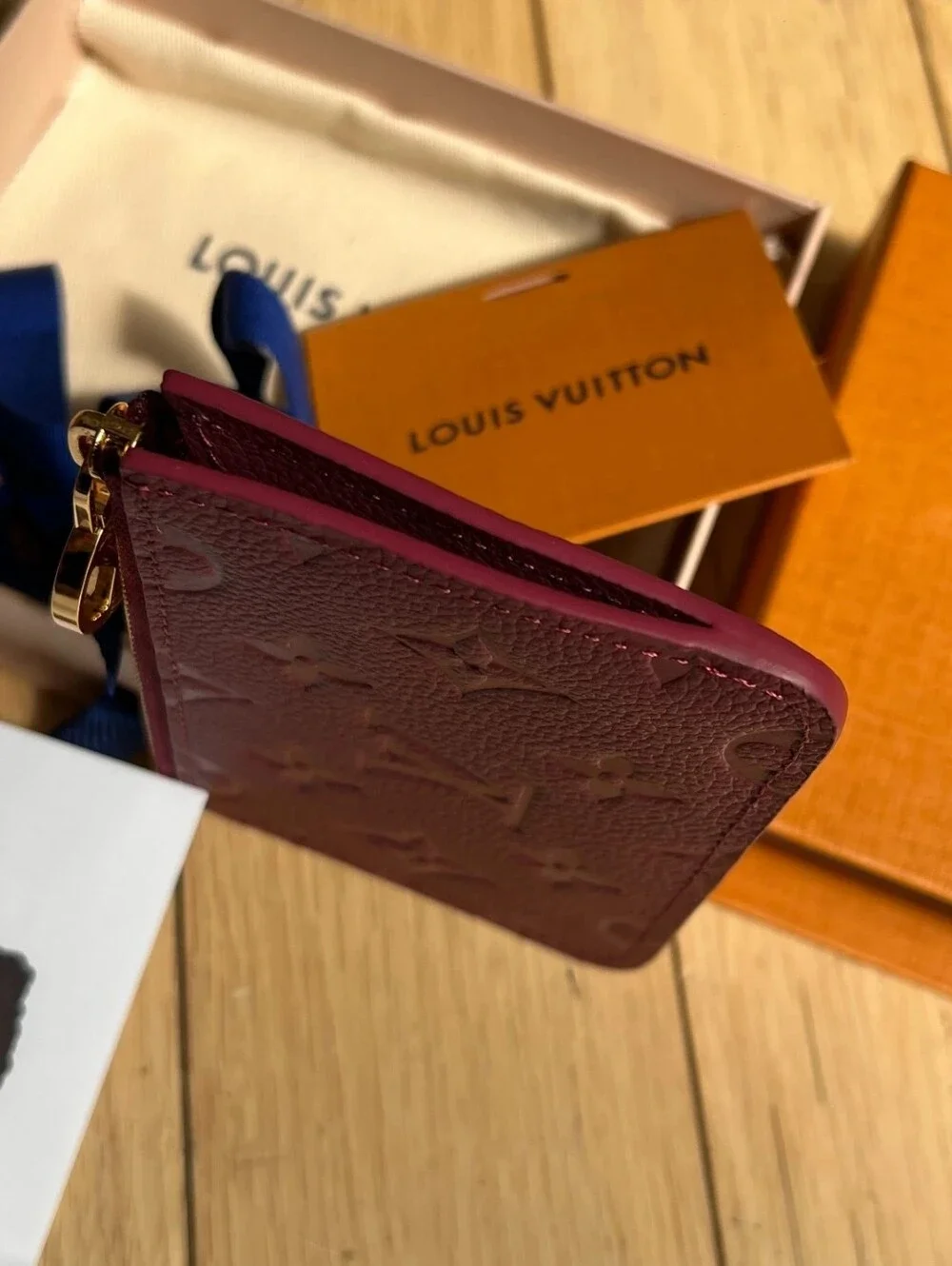Louis Vuitton Burgundy Embossed Monogram Card Pouch with Gold Charm